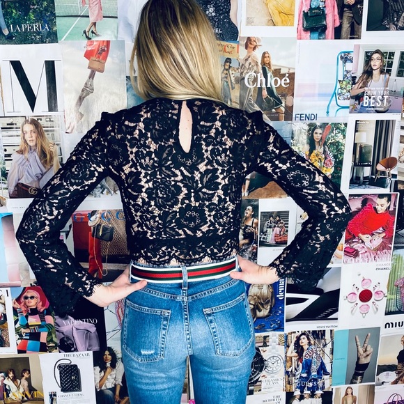 Dian Von Furstenberg Bell Sleeve Black Lace Top - Picture 12 of 13